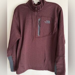 The North Face Fleece Pullover Mens Large Red Burgundy Quarter Zip Chest Pocket